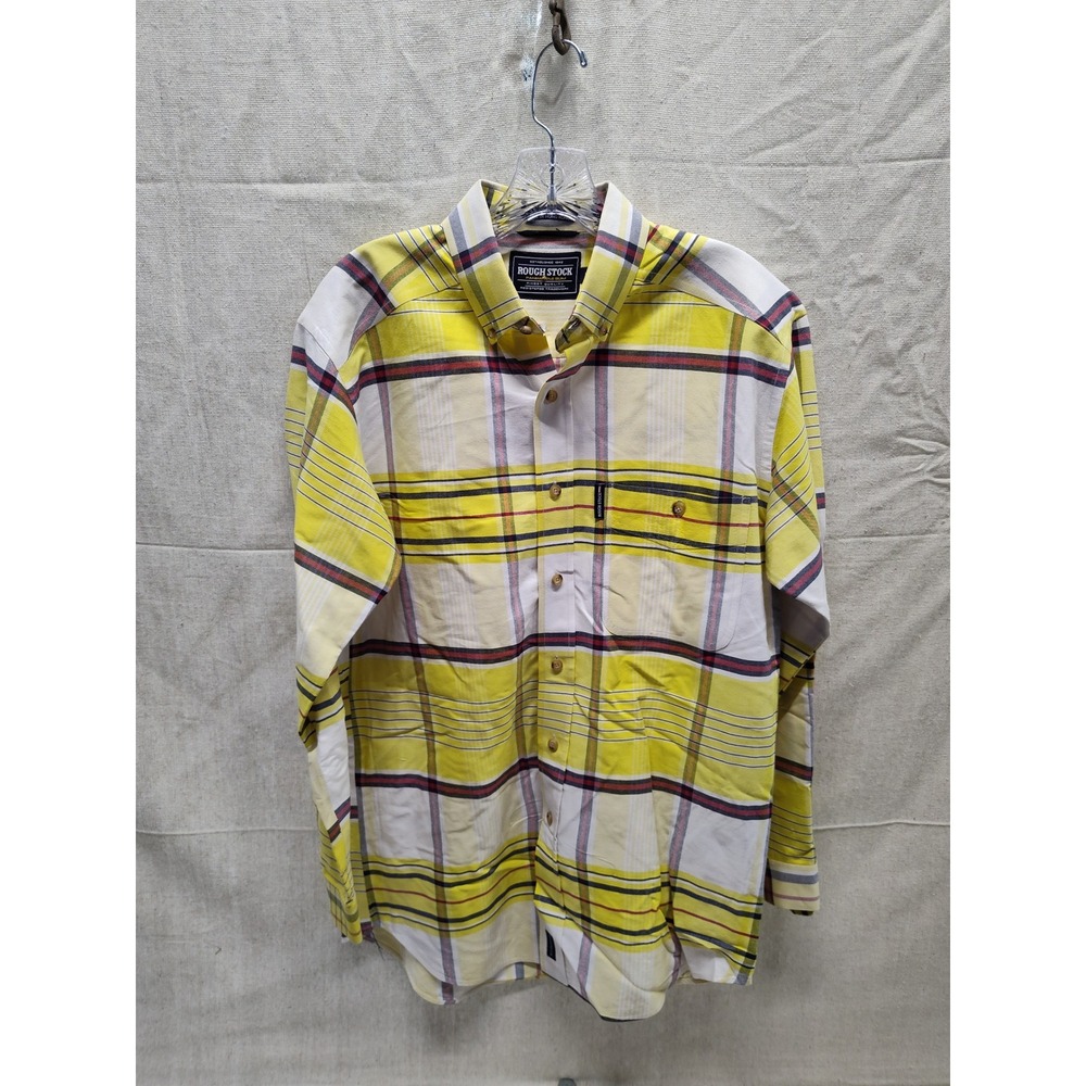 Rough Stock Panhandle Slim Mens Medium Yellow Plaid Western Button Down Shirt